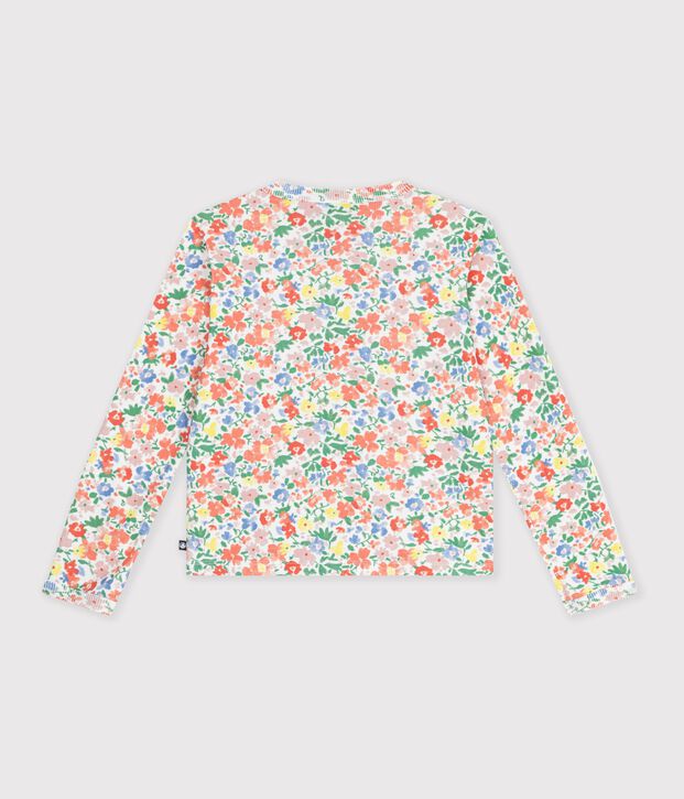 Cardigan enfant en coton &agrave; fleurs blanc/multicouleur