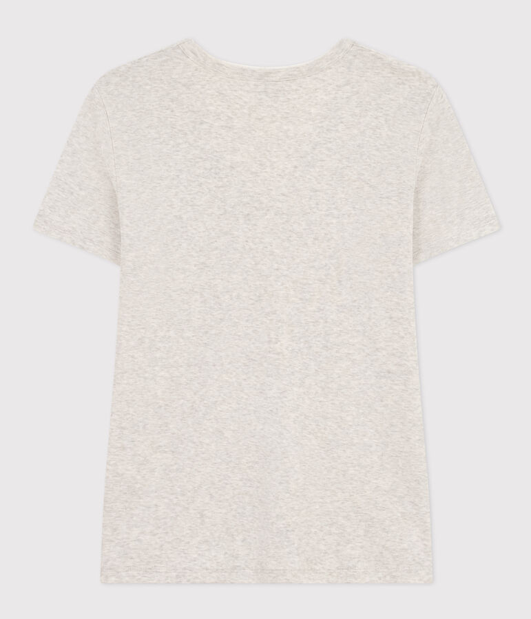 Tee-shirt l'Iconique col V en coton uni femme gris BELUGA CHINE
