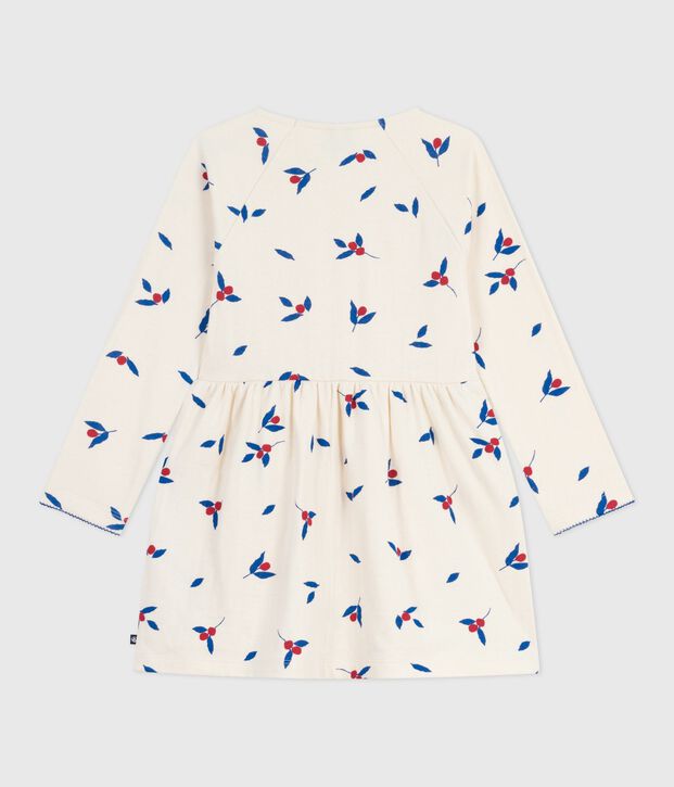 Robe enfant manches longues en coton &eacute;cru/multicouleur