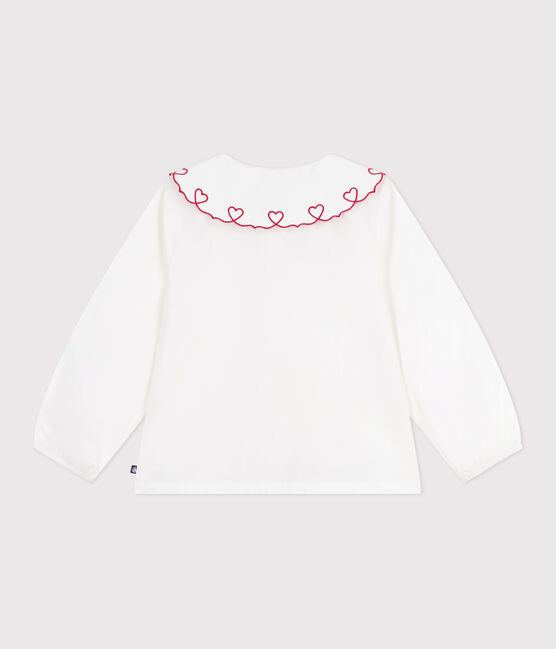 Blouse enfant en popeline de coton manches longues unie blanc ECUME
