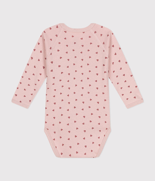 Body crois&eacute;s manches longues en coton b&eacute;b&eacute; rose/rose