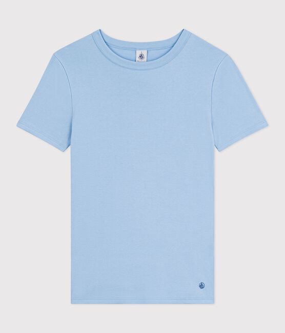 Tee-shirt femme en coton manches courtes uni bleu FLO
