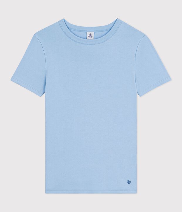 Tee-shirt femme en coton manches courtes uni bleu clair