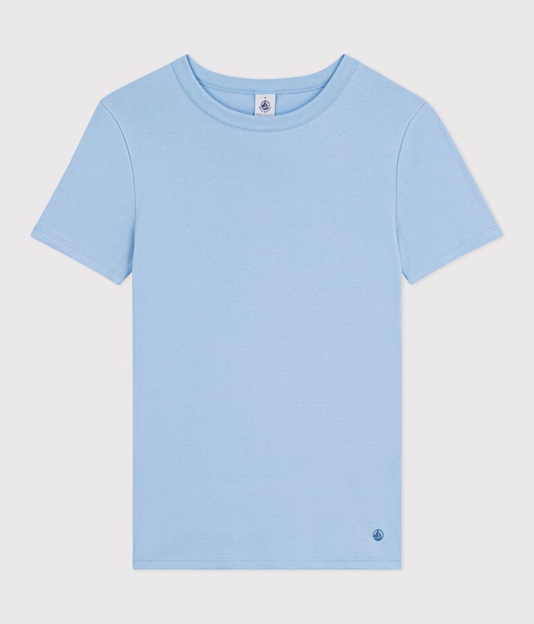 Tee-shirt femme en coton manches courtes uni bleu FLO