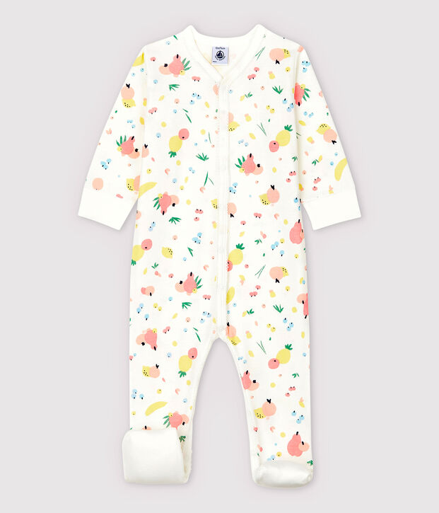 Dors-bien &agrave; pieds amovibles b&eacute;b&eacute; fille en coton blanc/multicouleur