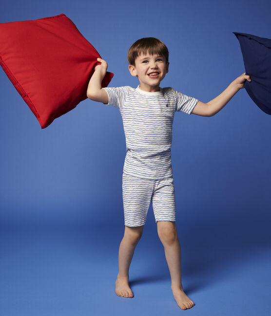 Pyjacourt snugfit imprimé vagues petit garçon en coton blanc MARSHMALLOW/bleu COOL