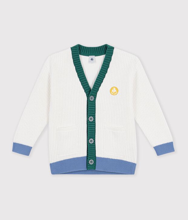 Cardigan enfant en coton uni blanc/multicouleur