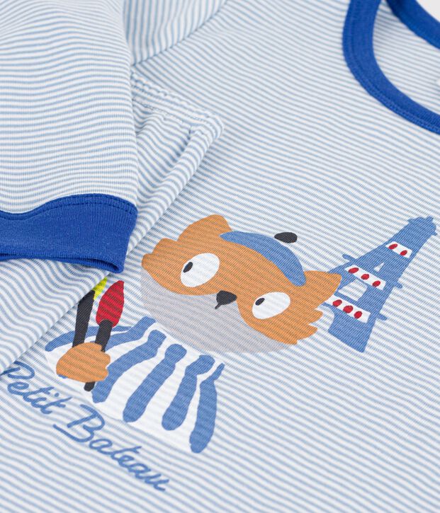 Pyjama enfant en coton &agrave; rayures bleu/blanc