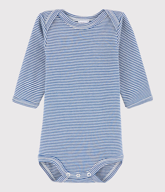 Body manches longues bébé fille-garçon bleu LIMOGES/blanc MARSHMALLOW