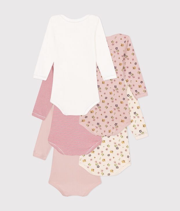 Lot de 5 bodies manches longues fleurs en coton b&eacute;b&eacute; multicouleur