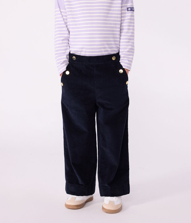 Pantalon enfant en velours uni bleu SMOKING