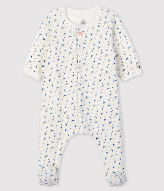Bodyjama &agrave; imprim&eacute; fleur b&eacute;b&eacute; fille en velours blanc/multicouleur