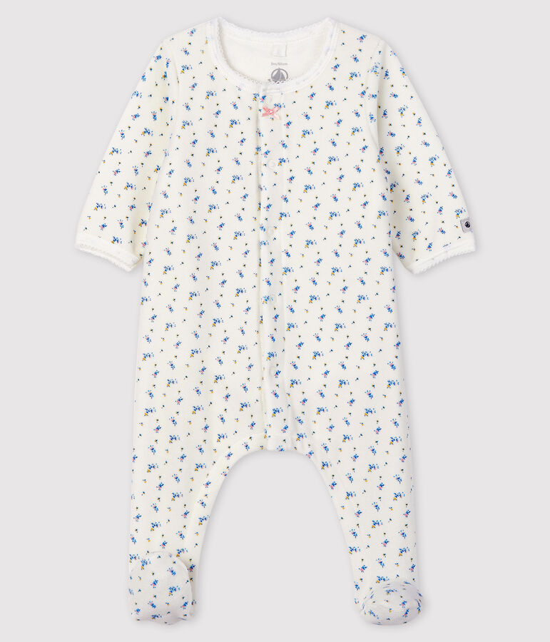 Bodyjama &agrave; imprim&eacute; fleurs b&eacute;b&eacute; en velours de coton biologique blanc MARSHMALLOW/blanc MULTICO