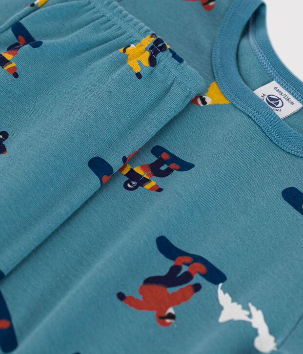 Pyjama snowboard en coton enfant bleu/multicouleur
