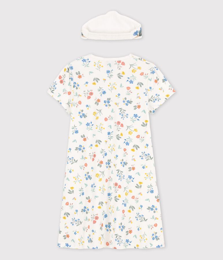 Chemise de nuit manches courtes &agrave; fleurs petite fille en coton blanc/multicouleur