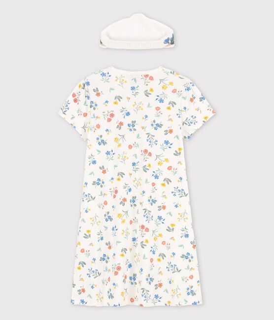 Chemise de nuit manches courtes à fleurs petite fille en coton blanc MARSHMALLOW/blanc MULTICO