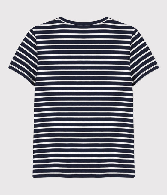 Tee-shirt LE DROIT col V en coton Femme bleu SMOKING/blanc MARSHMALLOW