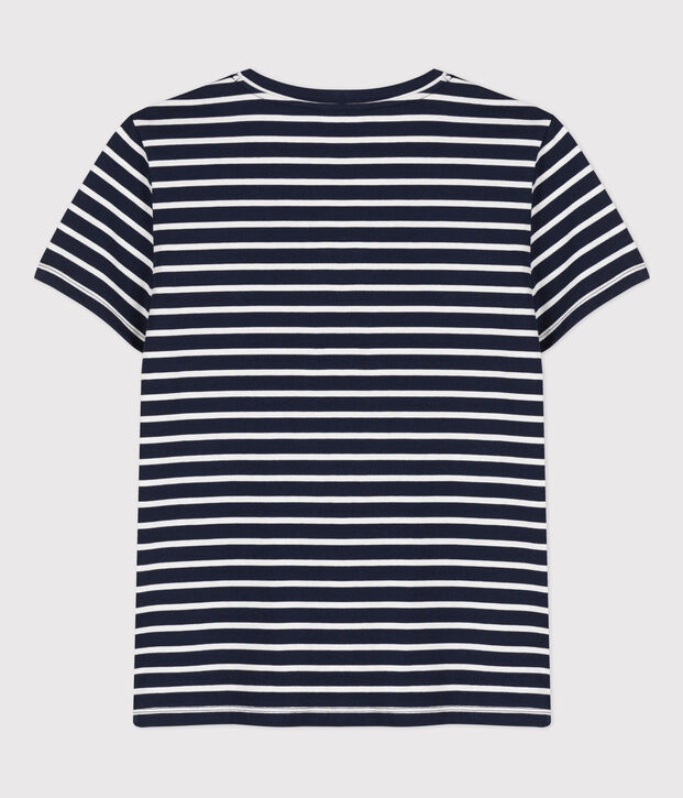 Tee-shirt LE DROIT col V en coton Femme bleu/blanc