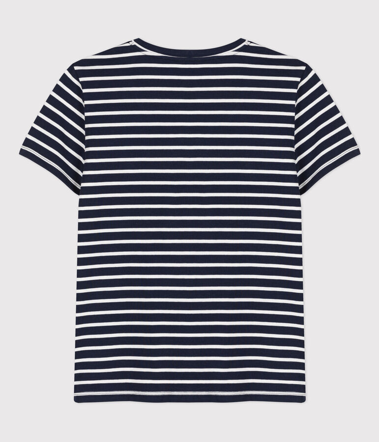 Tee-shirt LE DROIT col V en coton Femme bleu SMOKING/blanc MARSHMALLOW