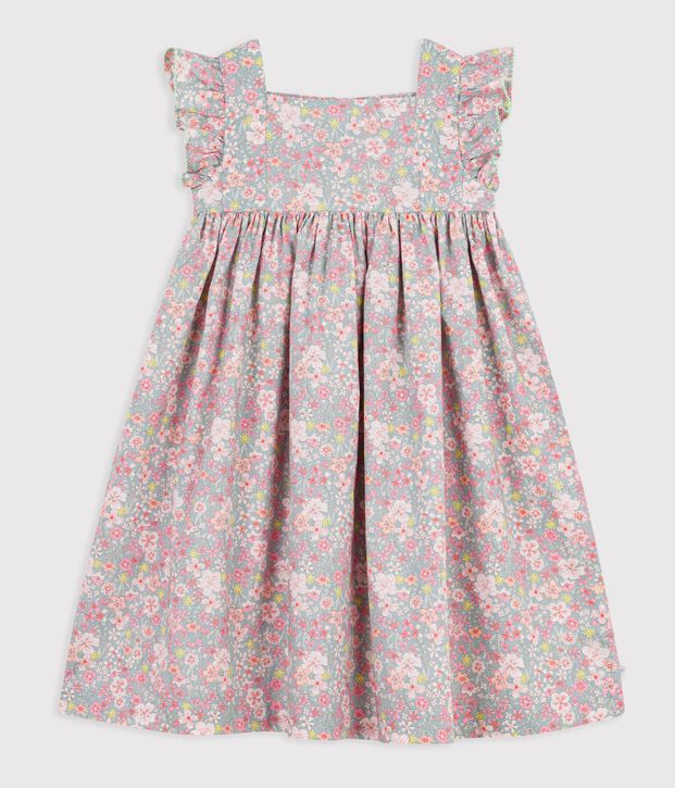 Robe sans manches enfant en coton imprim&eacute;e fleurs bleu/multicouleur