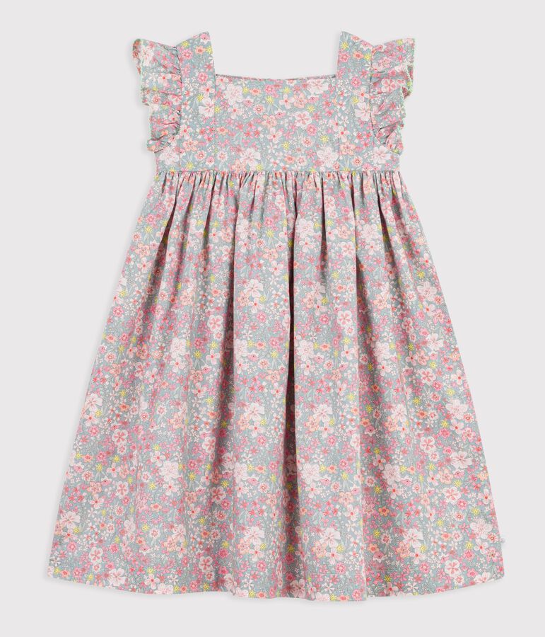 Robe sans manches enfant en coton imprim&eacute;e fleurs bleu/multicouleur