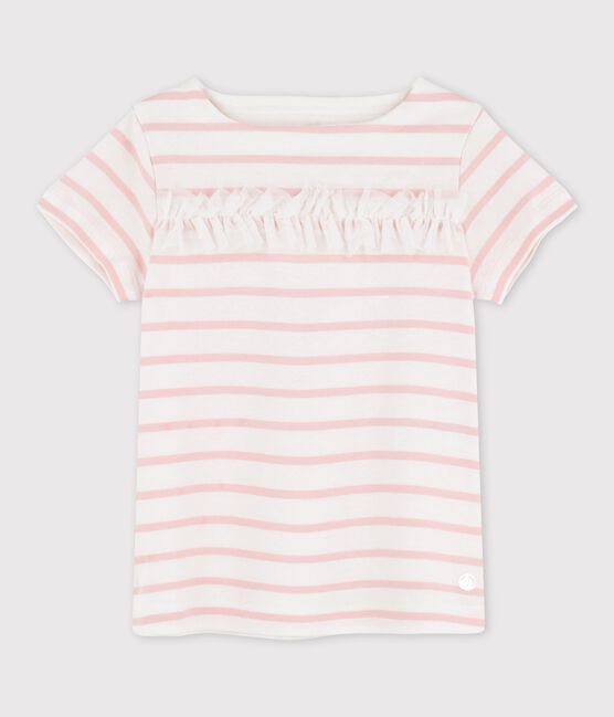 Tee-shirt manches courtes en coton enfant fille blanc MARSHMALLOW/rose MINOIS