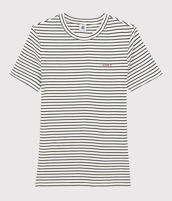 T-shirt en coton rayé "Je t'aime" Femme blanc MARSHMALLOW/bleu SMOKING