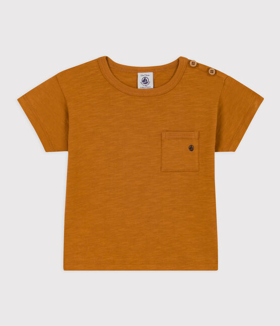 Tee-shirt manches courtes bébé en jersey flammé marron TOAST