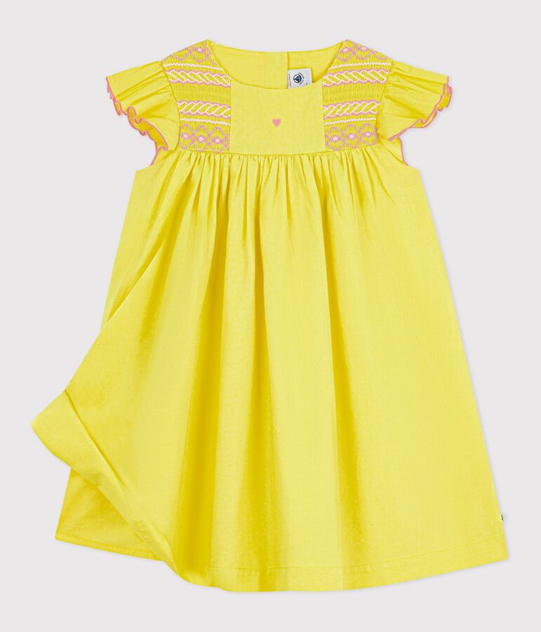 Robe enfant manches courtes en coton jaune