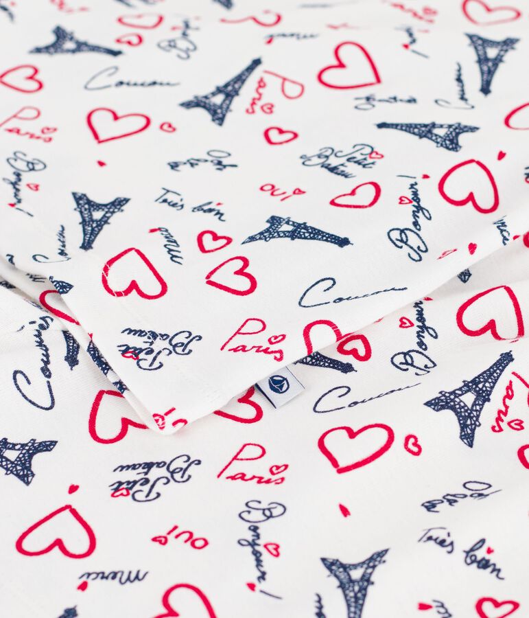 Pyjama short enfant en coton imprim&eacute; Paris blanc MARSHMALLOW/blanc MULTICO