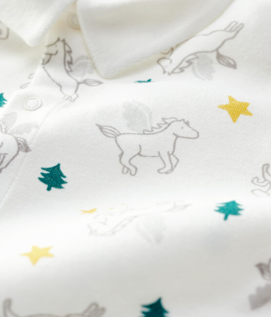 Dors-bien sans pieds à col bébé en coton blanc MARSHMALLOW/blanc MULTICO