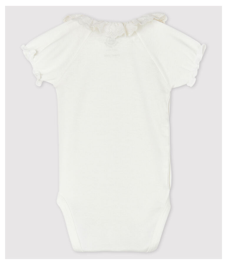 Body manches courtes &agrave; col blanc b&eacute;b&eacute; fille en coton biologique blanc