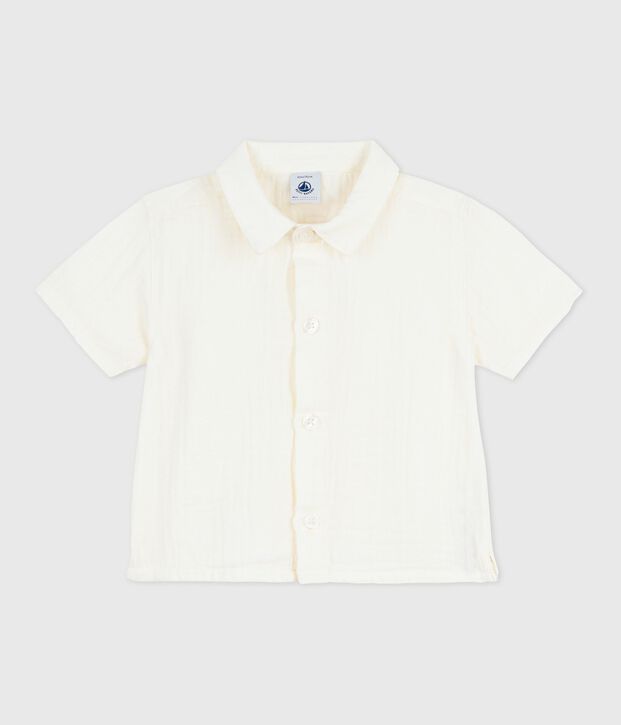 Chemise b&eacute;b&eacute; en coton &agrave; manches courtes, unie blanc