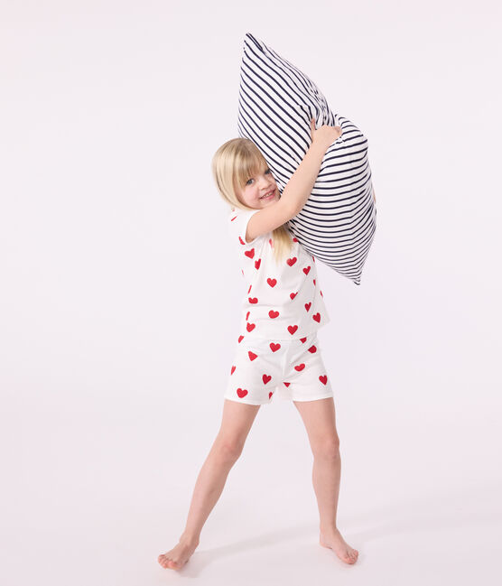 Pyjacourt cœur petite fille en coton blanc MARSHMALLOW/rouge TERKUIT