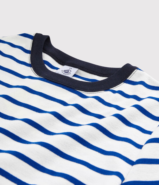 T-shirt col rond iconique en coton Femme blanc MARSHMALLOW/bleu SURF