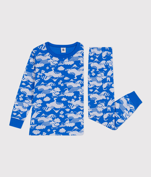 Pyjama imprim&eacute; en coton enfant bleu/blanc
