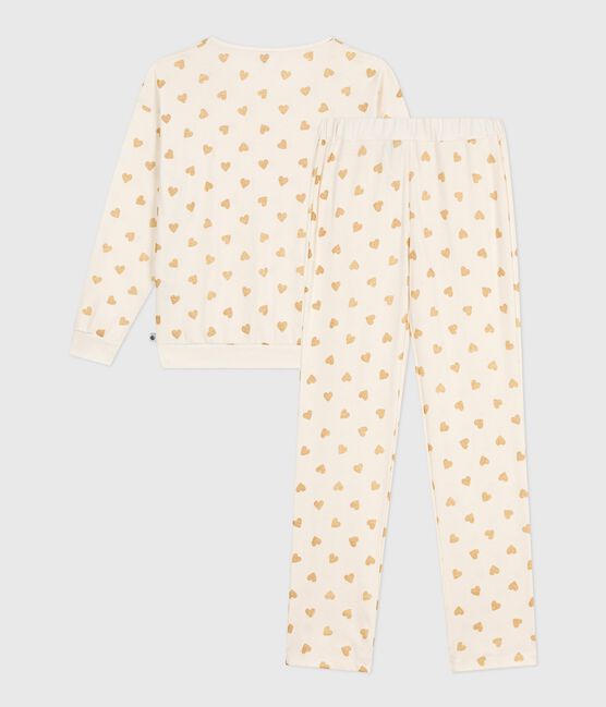 Pyjama femme en coton imprimé cœurs dorés MILK/ DORE