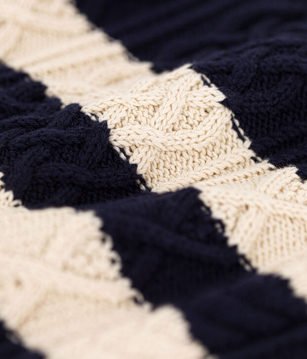 Pull irlandais ray&eacute; en coton enfant fille/gar&ccedil;on bleu/&eacute;cru