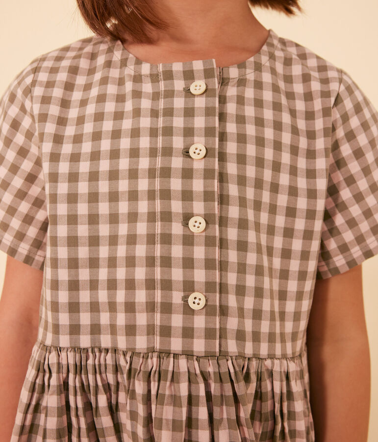 Robe manches courtes en seersucker enfant fille vert/rose