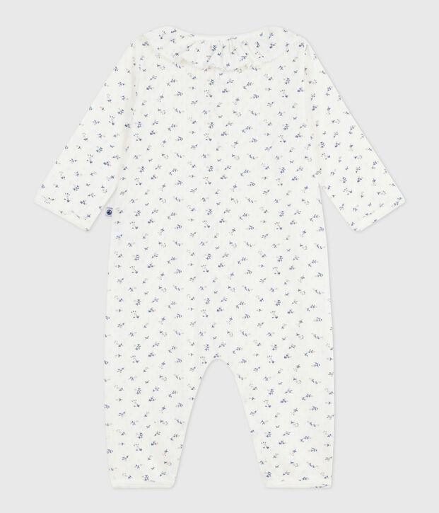 Pyjama b&eacute;b&eacute; en coton ajour&eacute; sans pieds avec col imprim&eacute; fleuri blanc/multicouleur