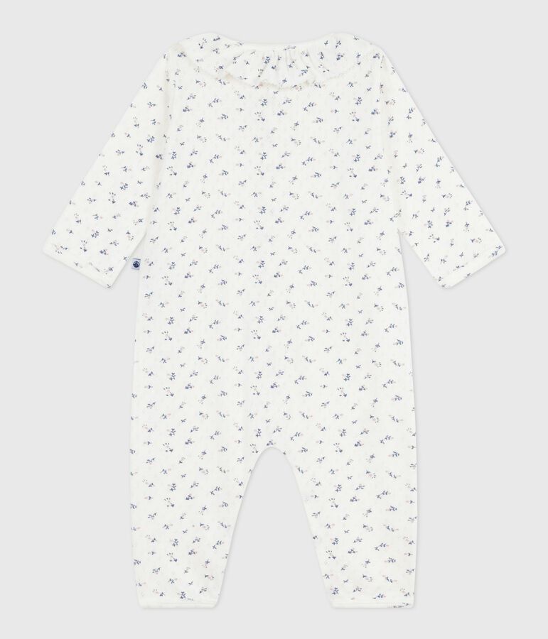 Pyjama b&eacute;b&eacute; en coton ajour&eacute; sans pieds avec col imprim&eacute; fleuri blanc MARSHMALLOW/blanc MULTICO