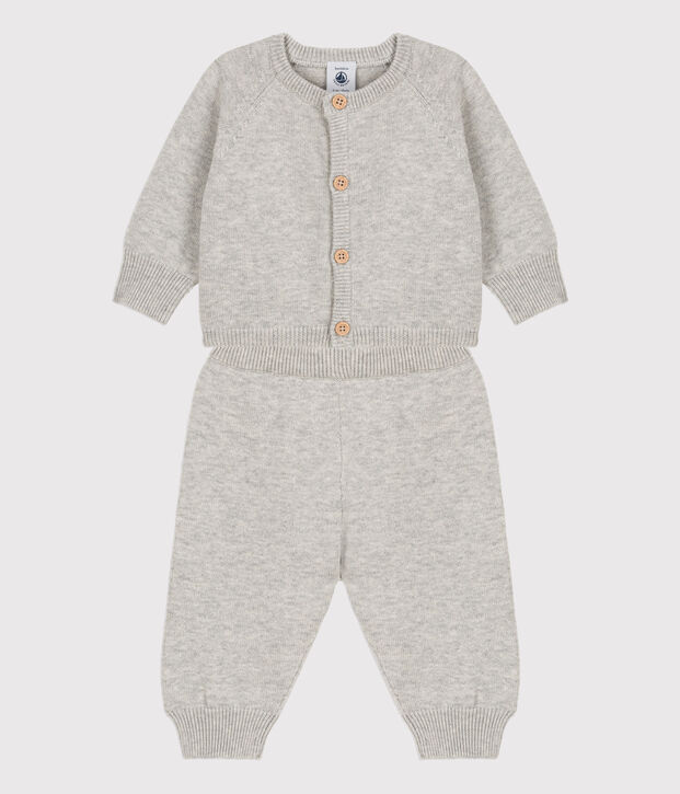 Ensemble 2 pi&egrave;ces b&eacute;b&eacute; en tricot laine et coton gris