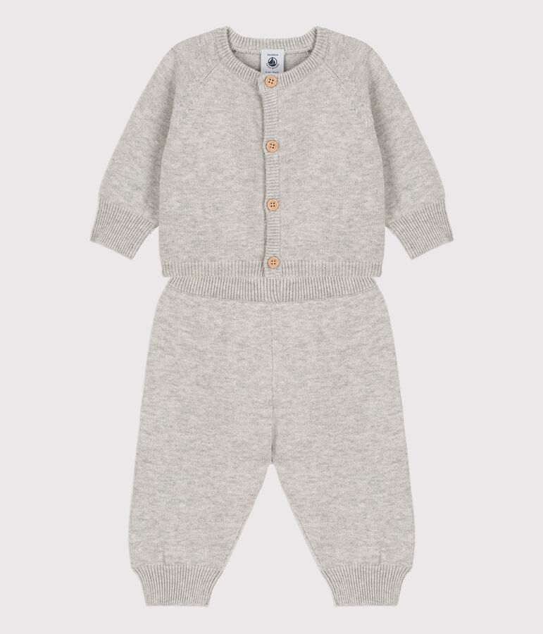 Ensemble 2 pi&egrave;ces b&eacute;b&eacute; en tricot laine et coton gris BELUGA CHINE