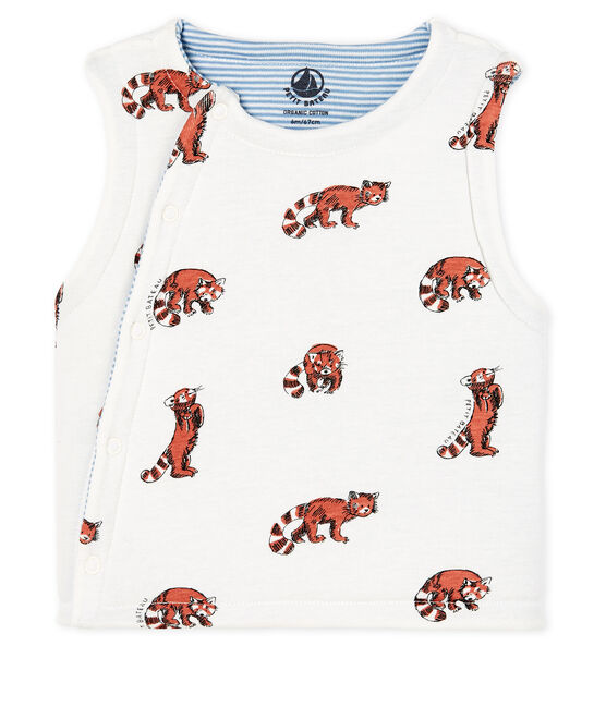 Gilet sans manches réversible bébé garçon en côte ouatinée blanc MARSHMALLOW/ MULTICO CN