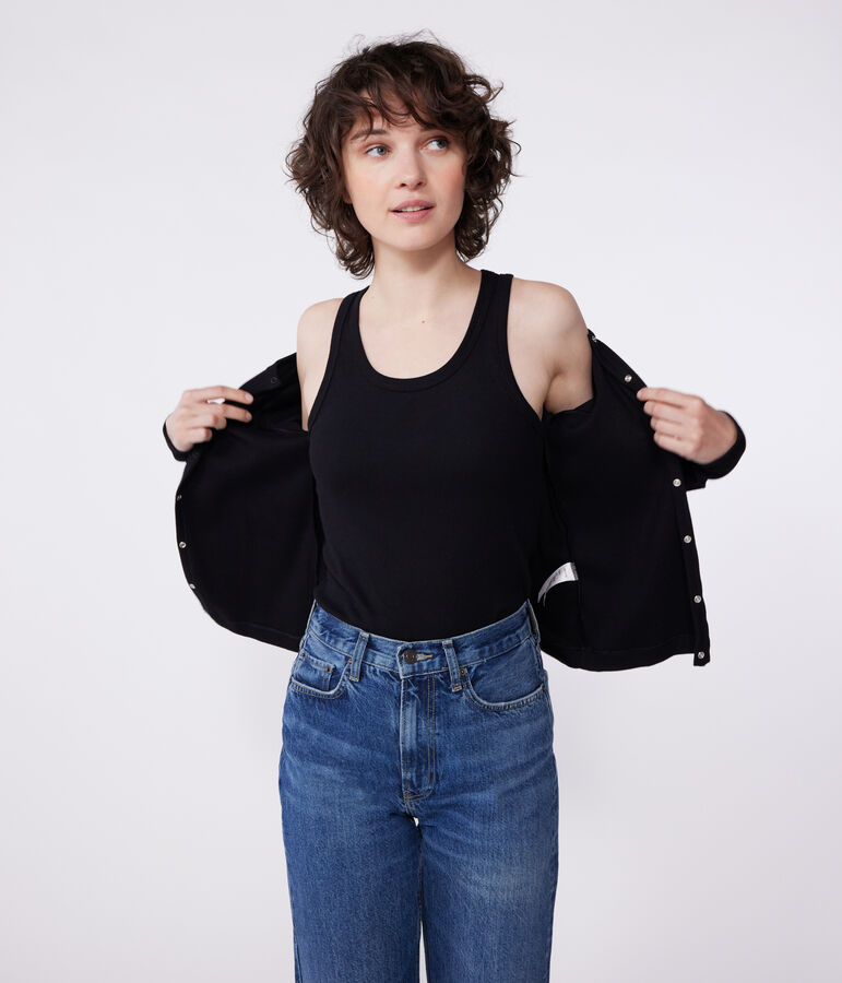 Cardigan femme en coton uni noir BLACK