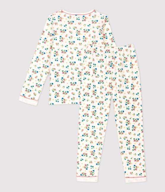 Pyjama imprimé fleuri petite fille en tubique blanc MARSHMALLOW/blanc MULTICO