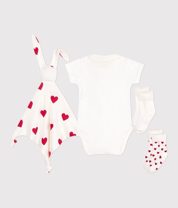 Ensemble cadeau naissance body, doudou et chaussettes en coton multicouleur