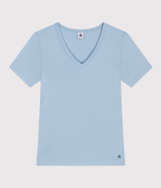 Tee-shirt femme en coton manches courtes uni bleu FLO