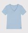 Tee-shirt femme en coton manches courtes uni bleu FLO