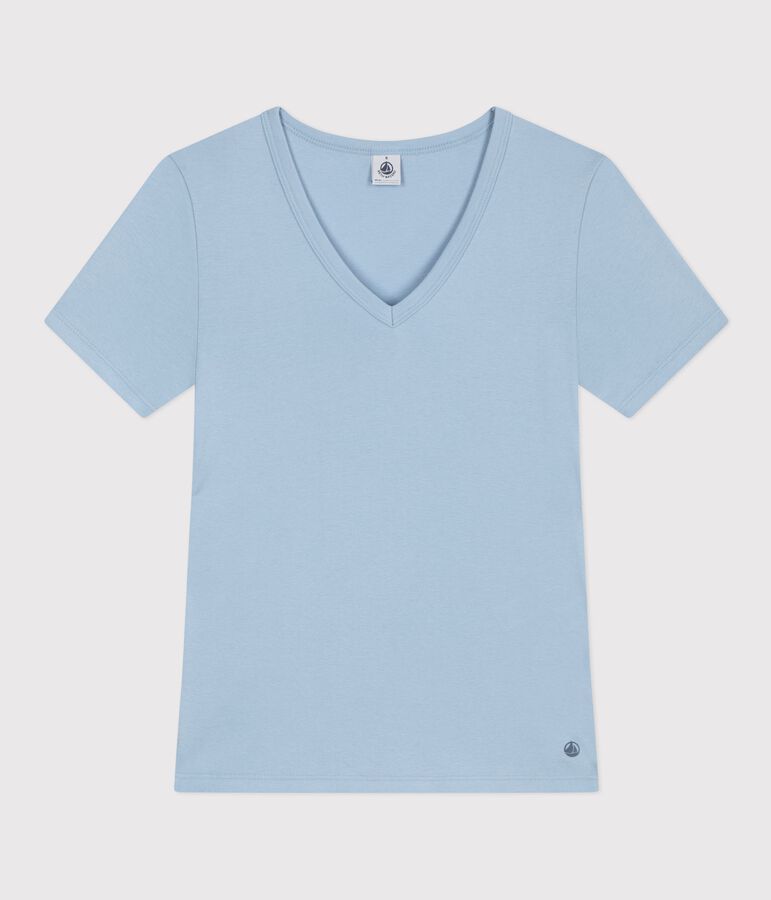 Tee-shirt femme en coton manches courtes uni bleu
